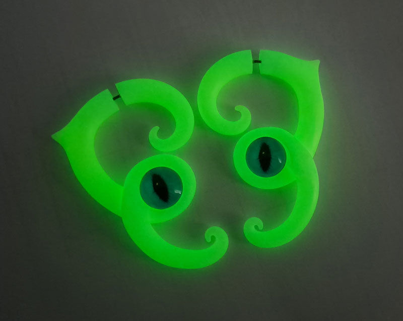Cat Earrings Glow in the Dark Fake Gauge Earrings and Ear Plugs Halloween Jewelry