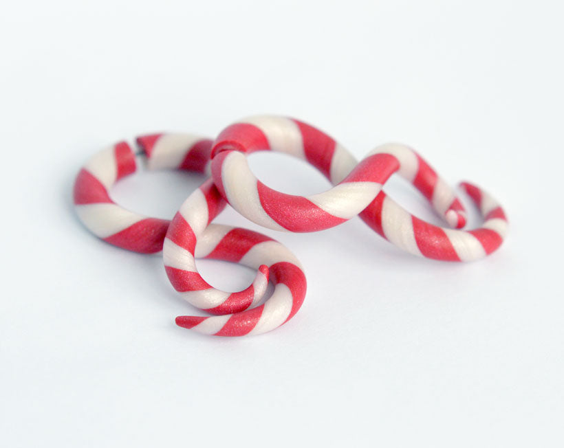 Red White Earrings Christmas Fake Gauge Earrings and Real True Candy Cane Plugs