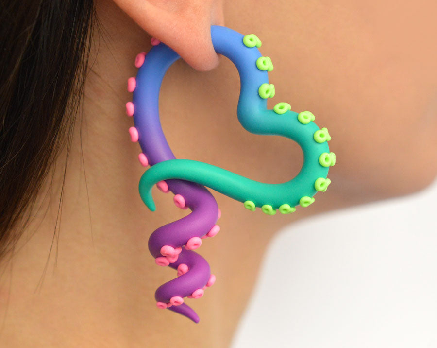 Neon Oktopus Tentakel Ohrringe Herz Ohrringe Ohrmessgeräte und Fake Gauge Ohrringe