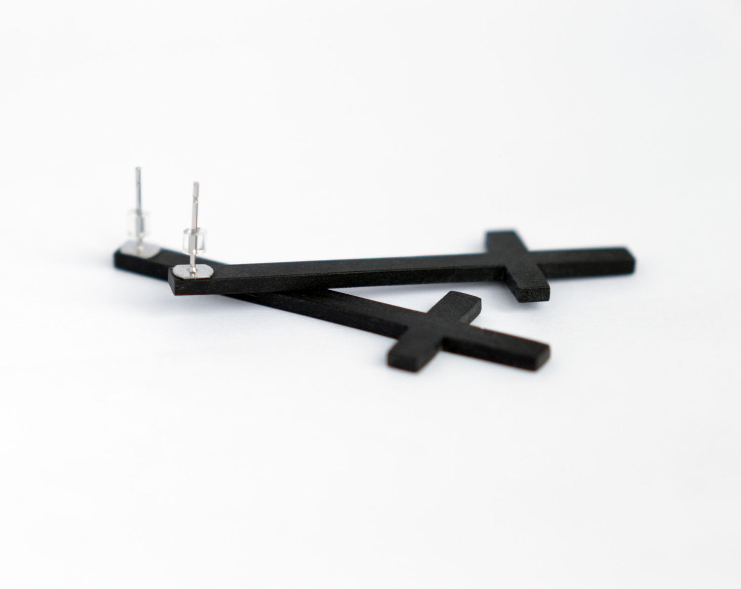Black Upside Down Cross Earrings Customizable Inverted Cross Stud Earrings