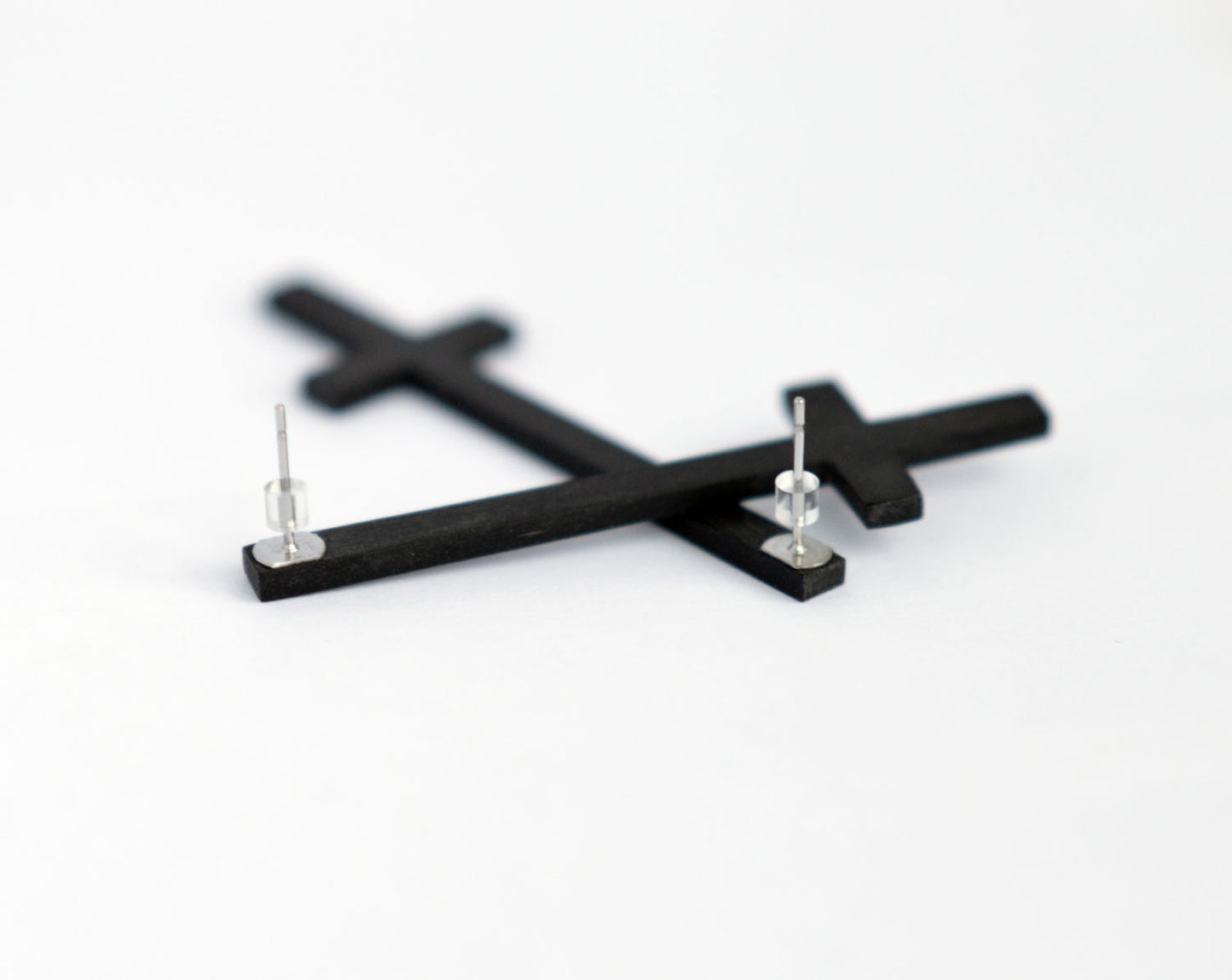 Black Upside Down Cross Earrings Customizable Inverted Cross Stud Earrings