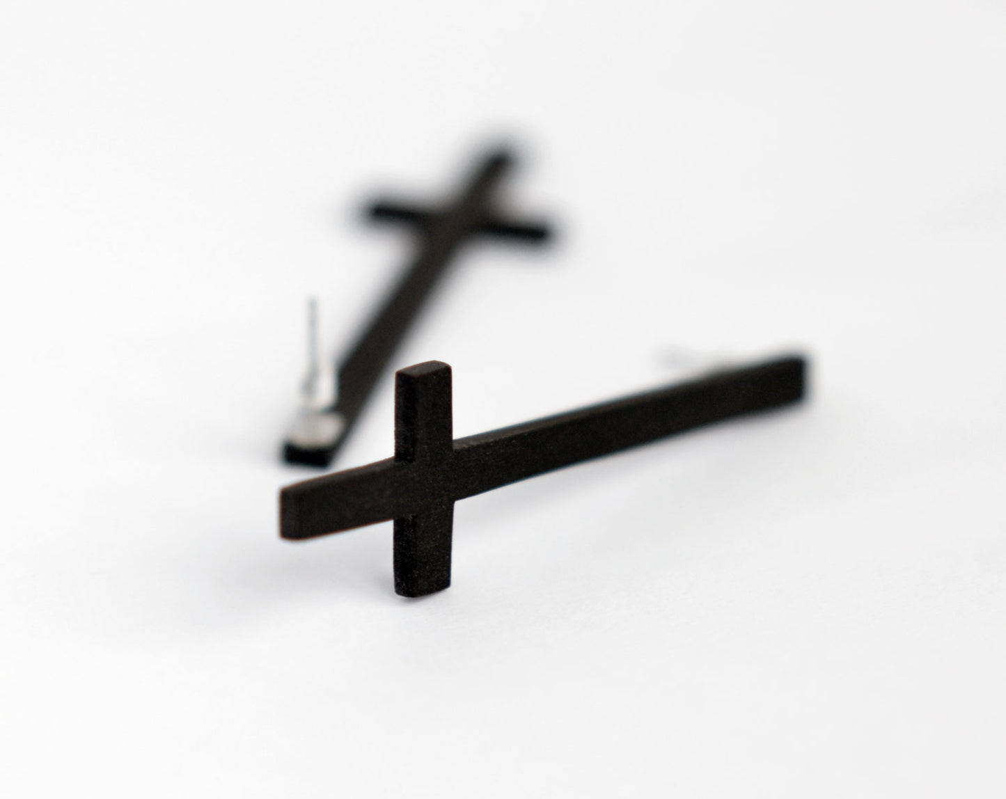 Black Upside Down Cross Earrings Customizable Inverted Cross Stud Earrings
