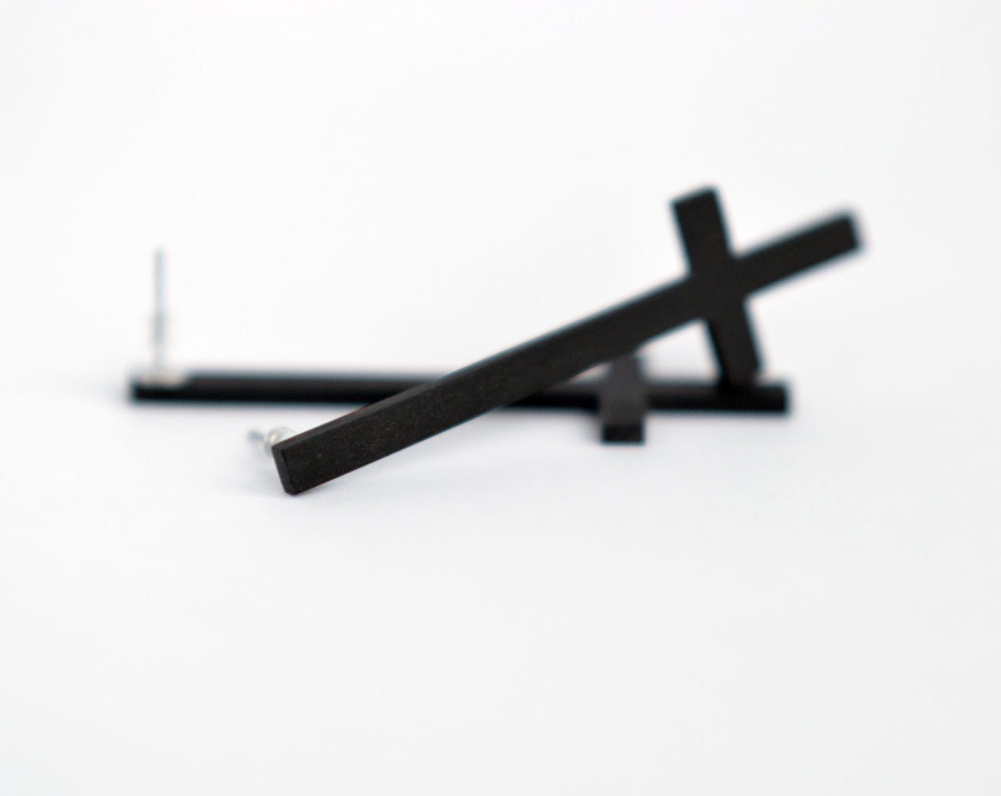 Black Upside Down Cross Earrings Customizable Inverted Cross Stud Earrings