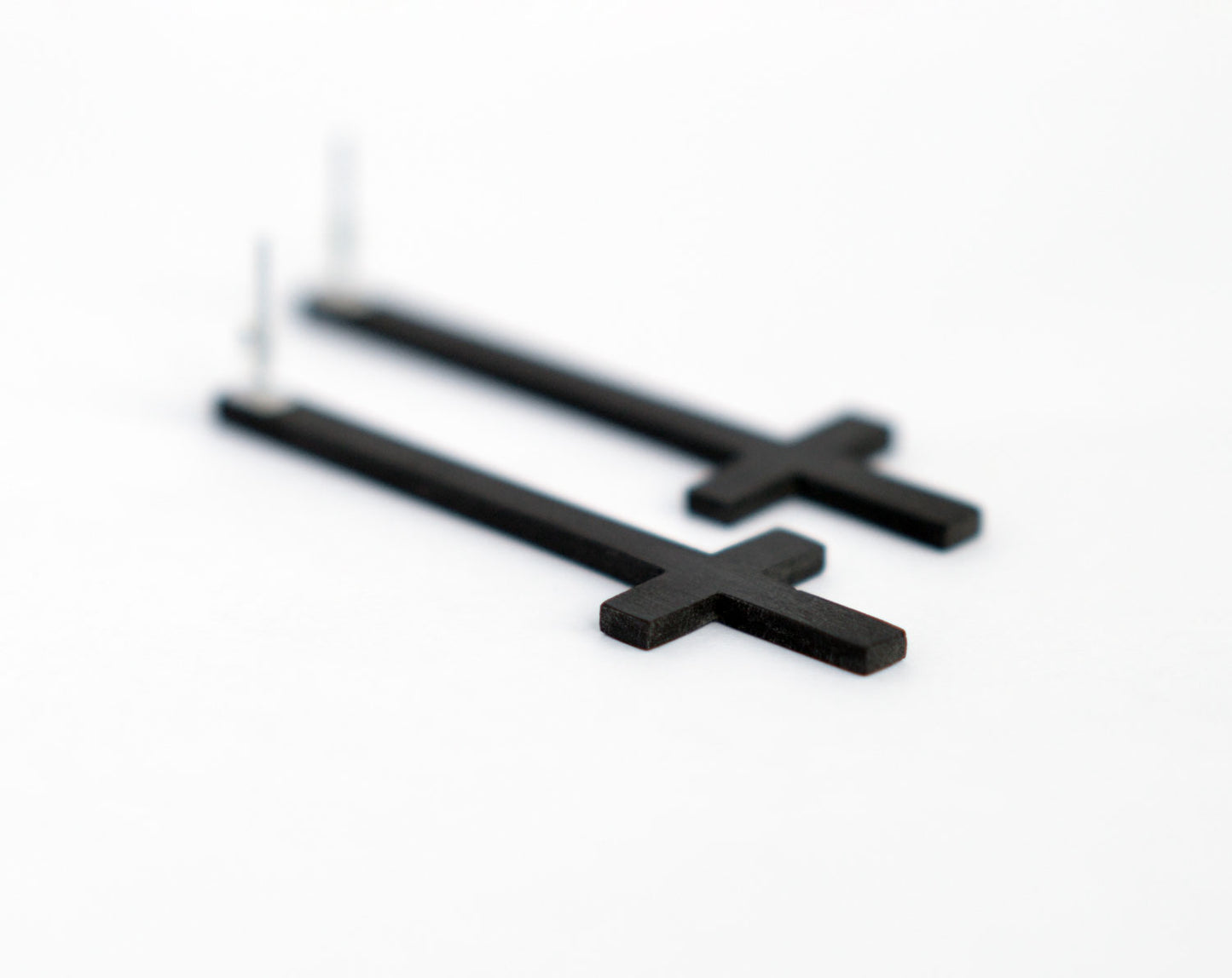 Black Upside Down Cross Earrings Customizable Inverted Cross Stud Earrings