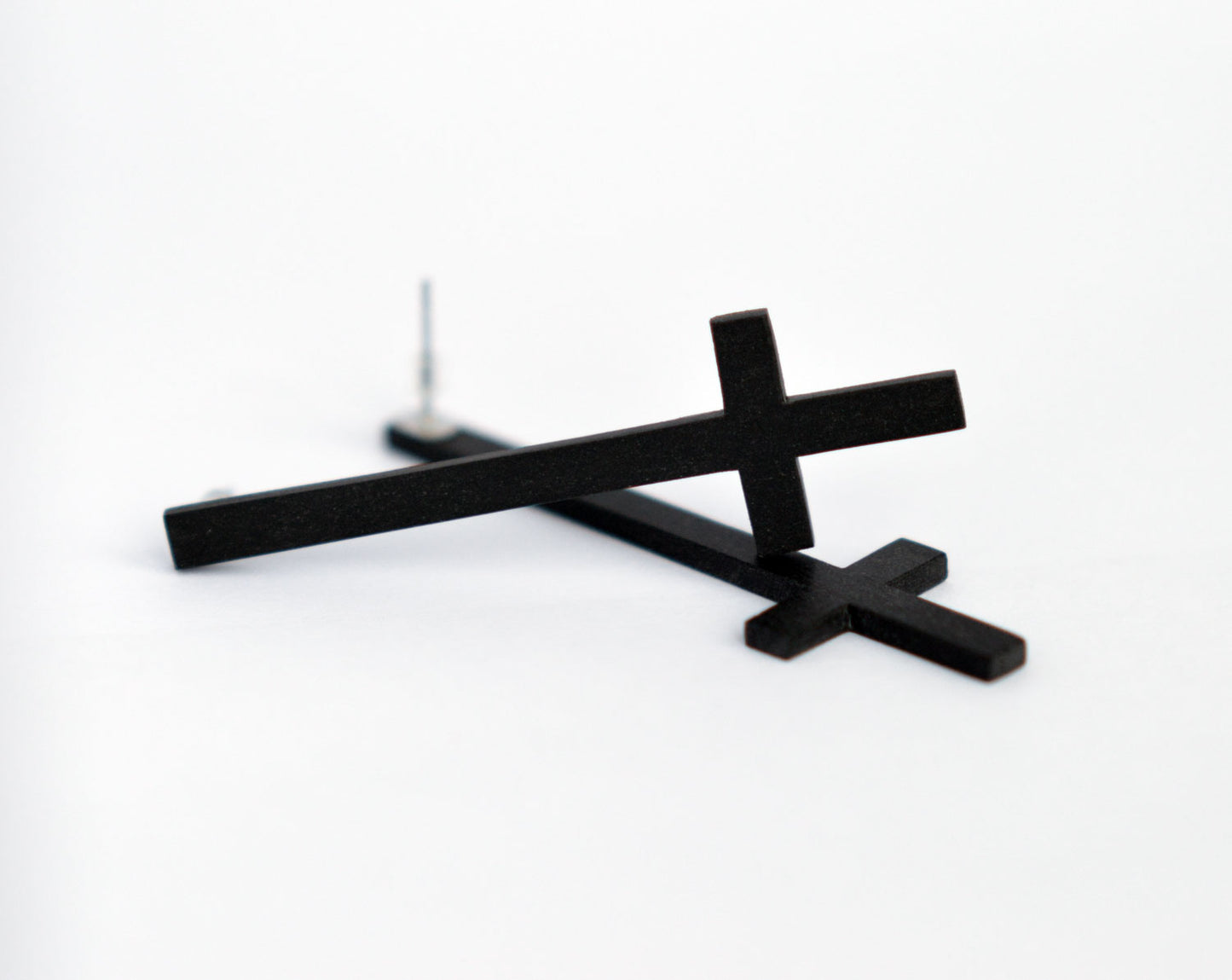 Black Upside Down Cross Earrings Customizable Inverted Cross Stud Earrings