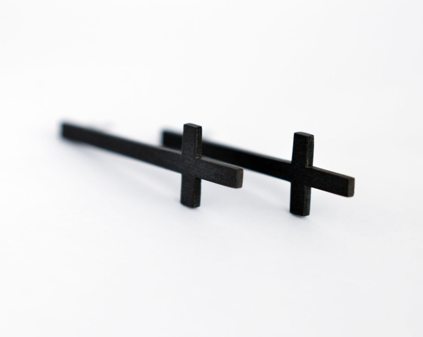 Black Upside Down Cross Earrings Customizable Inverted Cross Stud Earrings