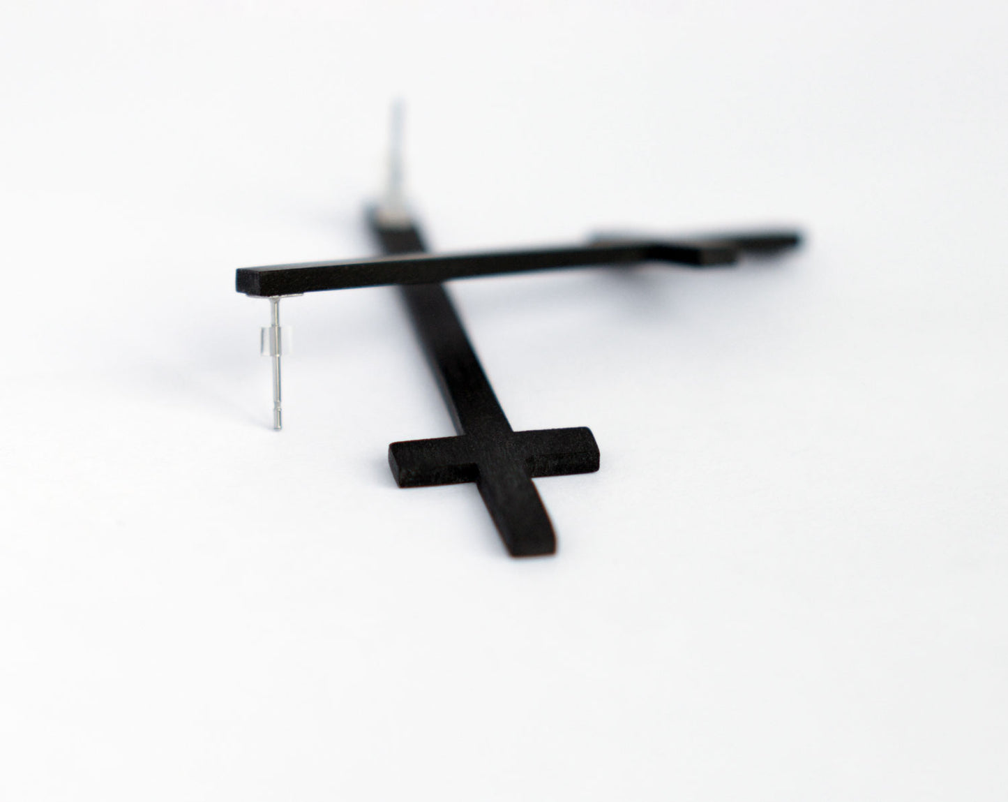 Black Upside Down Cross Earrings Customizable Inverted Cross Stud Earrings