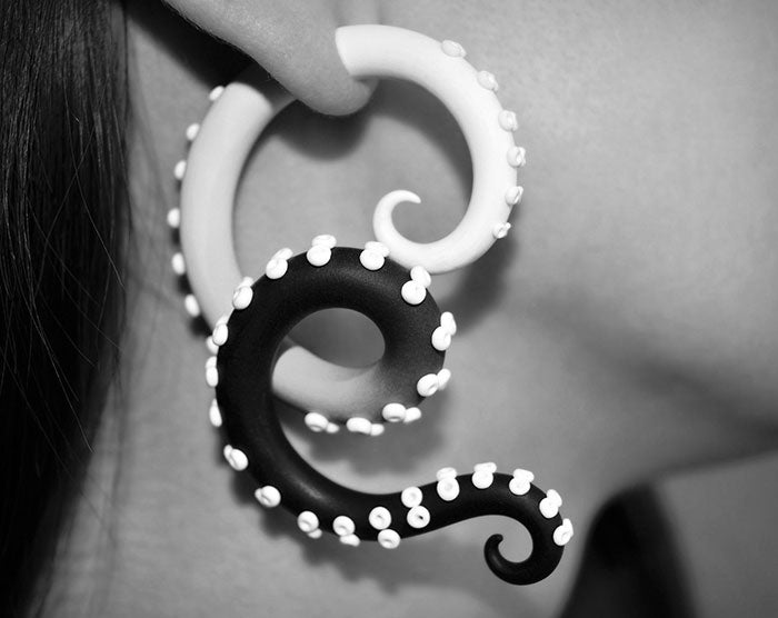 Helllila Schwarz Ombre Oktopus Tentakel Ohrringe Gauges Fake Plugs