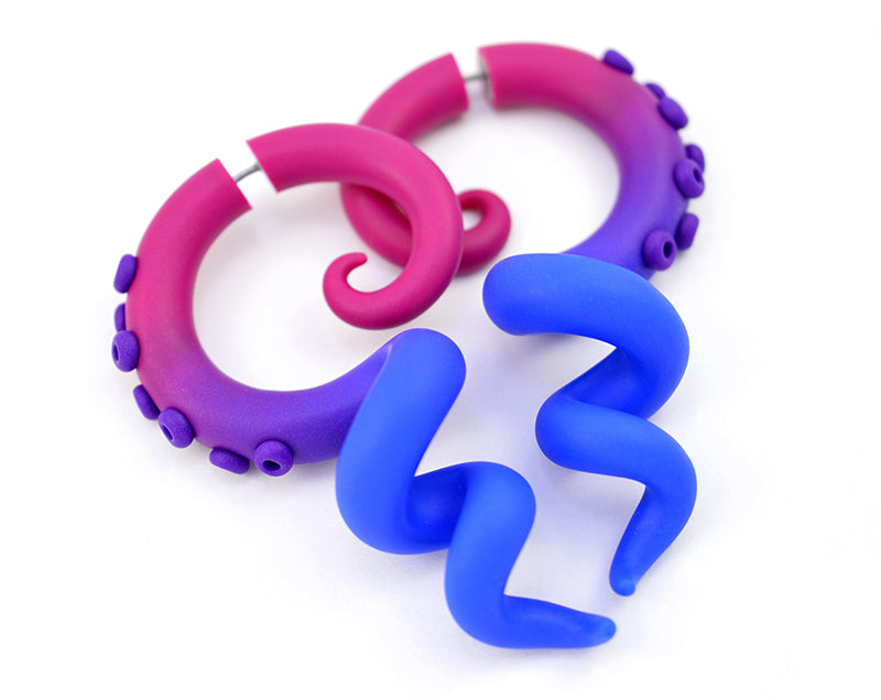 Bi-Ohrringe, bisexuelle Ohrringe, Bi-Pride-Schmuck, LGBT-Tentakel-Ohrringe, Ohrmessgeräte