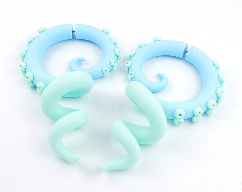 Süße Kawaii Pastel Goth Oktopus Tentakel Ohrringe Fake Gauges Fake Plugs