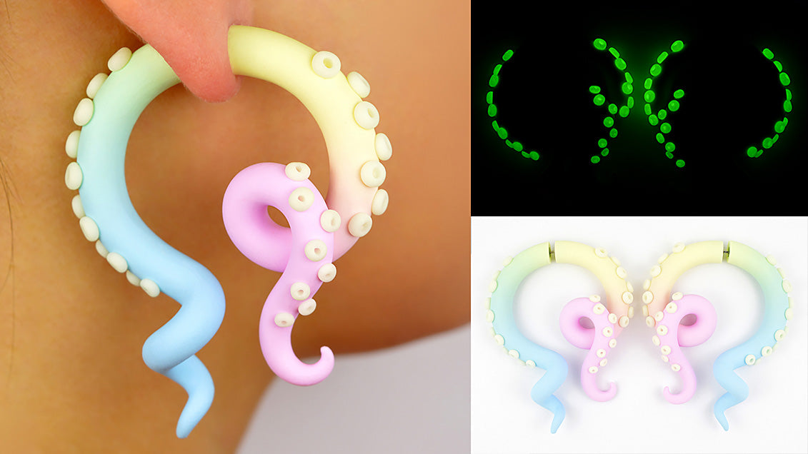 Night Glow Pastell Regenbogen Kawaii Tentakel Ohrringe Pastel Goth Gauges