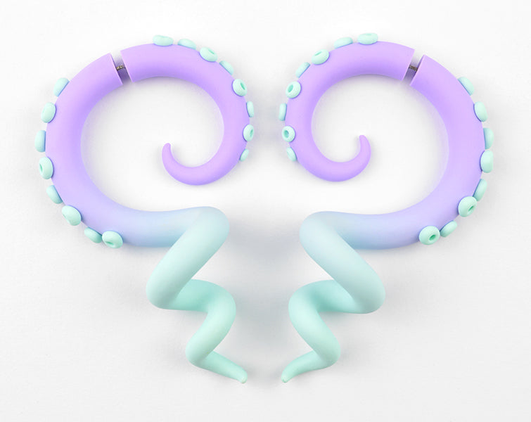 Helllila Mint Pastell Goth Fake Tentakel Messgeräte Oktopus Ohrringe