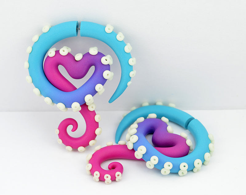 Rosa Herz Ohrringe Night Glow Octopus Tentakel Ohrringe Gauges