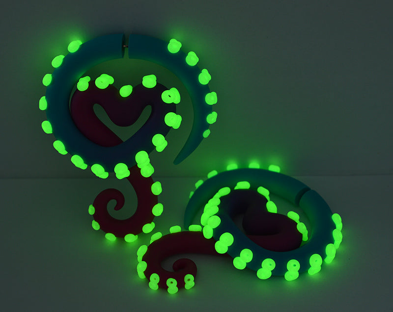 Rosa Herz Ohrringe Night Glow Octopus Tentakel Ohrringe Gauges