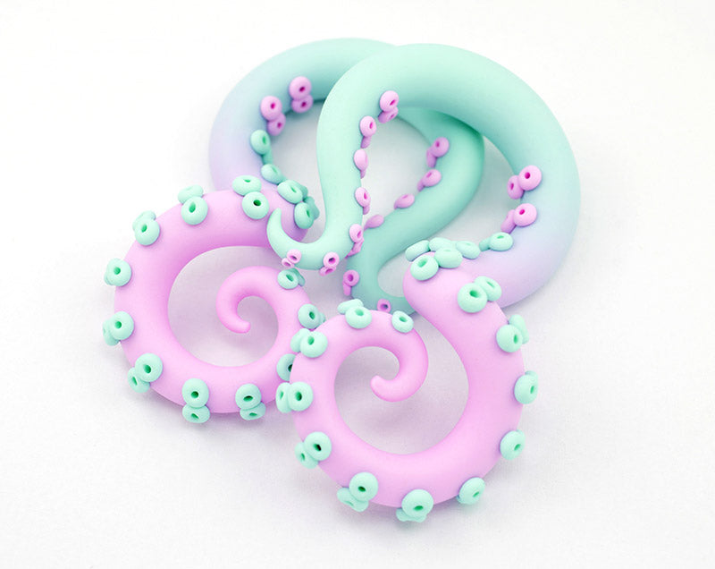 Pastell Ombre Mint und Hellrosa Ohrmessgeräte Oktopus Tentakel Ohrringe