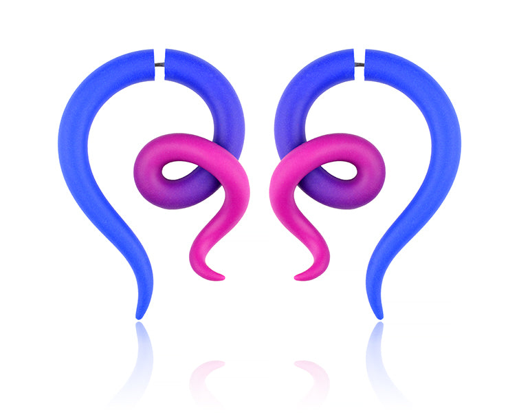 I create these tentacle earrings because I was inspired by bisexual flag. Unique handmade bisexual pride earrings by Tania Chernova. Bisexual earrings with pink purple blue colors, bi pride jewelry for june pride month world pride day. If you feel bi sexuality then most likely you will like these bi earrings that I make to order.