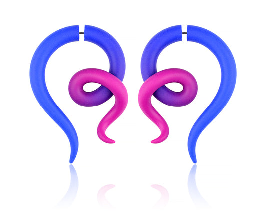I create these tentacle earrings because I was inspired by bisexual flag. Unique handmade bisexual pride earrings by Tania Chernova. Bisexual earrings with pink purple blue colors, bi pride jewelry for june pride month world pride day. If you feel bi sexuality then most likely you will like these bi earrings that I make to order.