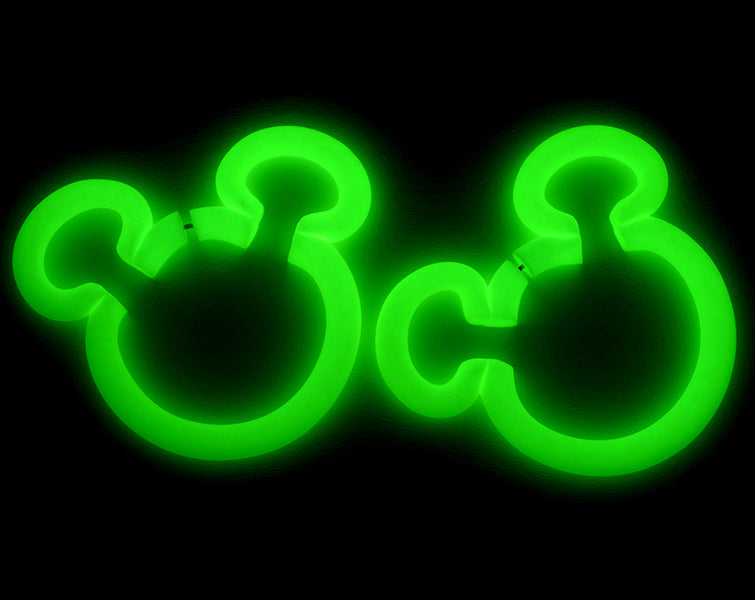 I made these mouse ears earrings with green glow in the dark material. Mouse earrings will look great on glow in the dark party or mouse birthday theme party and mouse birthday outfit. Mouse ears - unique handmade mouse earrings by Tania Chernova. Nightglow earrings.