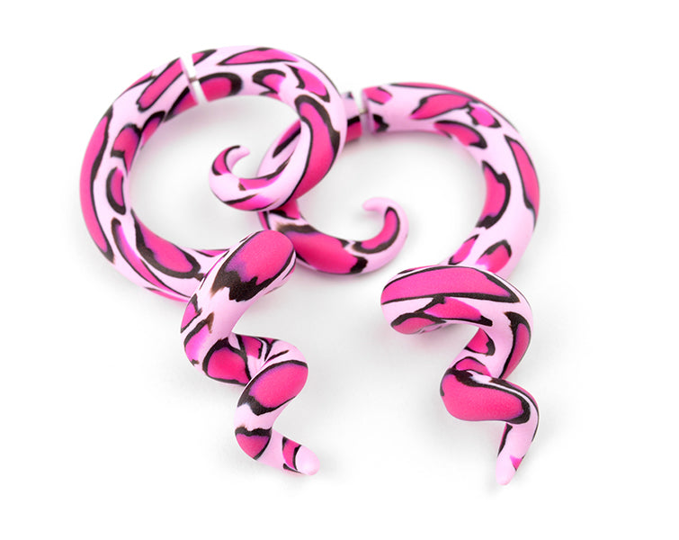 Geparden-Druck, rosa Leoparden-Druck, Tentakel-Ohrringe, rosa Tier-Druck