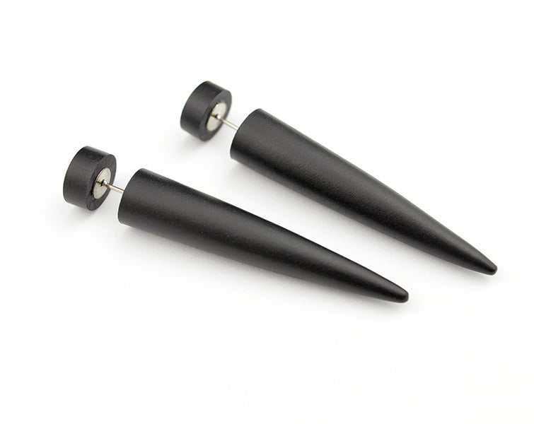 I made these fake taper earrings which from the front look like matte round studs, fake ear tapers or ear gauges by Tania Chernova. Black studs or black stud earrings. Unisex mens studs or mens stud earrings, fake gauge earrings flat earrings fake plugs. Fake gauges fake stretchers.