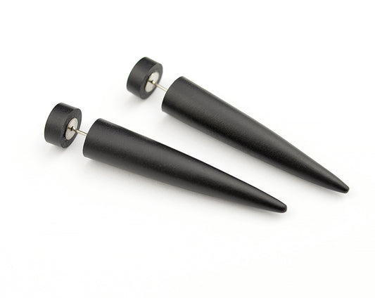 I made these fake taper earrings which from the front look like matte round studs, fake ear tapers or ear gauges by Tania Chernova. Black studs or black stud earrings. Unisex mens studs or mens stud earrings, fake gauge earrings flat earrings fake plugs. Fake gauges fake stretchers.