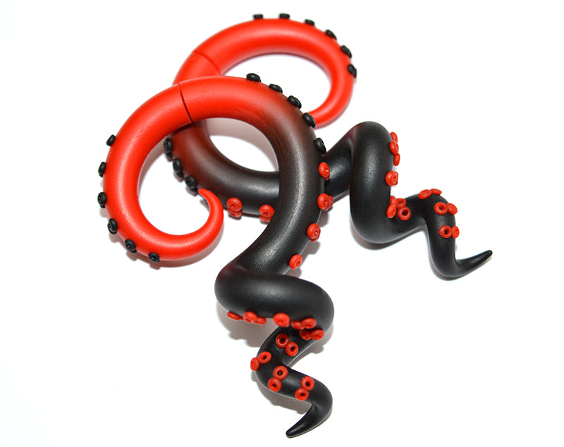 Herzkönigin Rot und Schwarz Ombre Oktopus Tentakel Vampir Ohrringe
