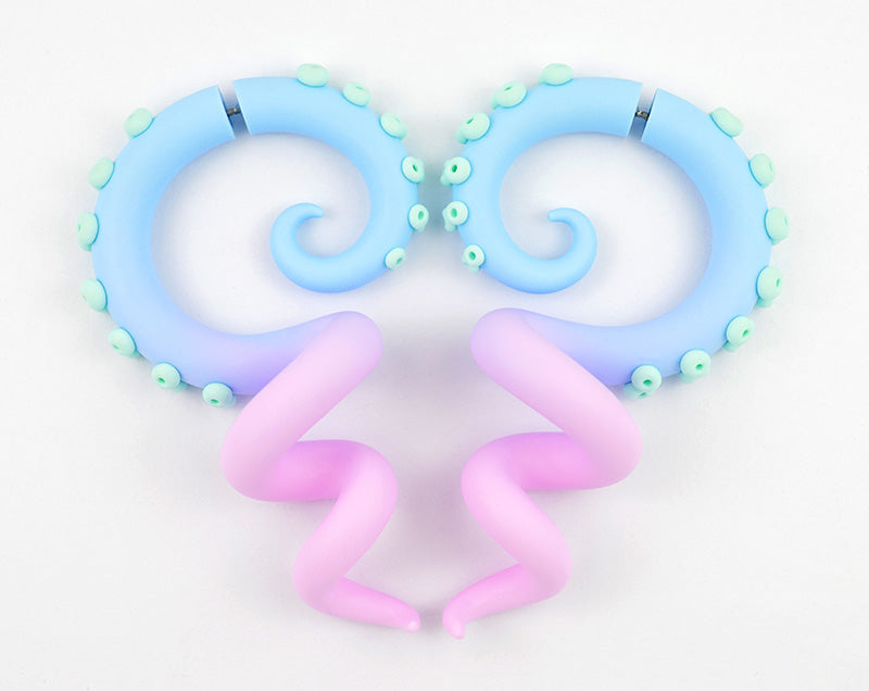 Light Blue and Light Pink Yami Kawaii Pastel Goth Tentacle Earrings