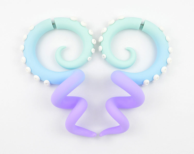 Light Green Mint Light Blue Aqua Light Purple Lavender Octopus Tentacle Earrings