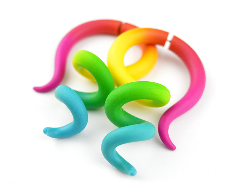 I made these tentacle earrings / tentacle ear gauges with colors which remind pansexual pride flag. Pansexual earrings consist of hot pink yellow and turquoise ombre so  tentacle plugs remind rainbow. I can make these octopus earrings as stud earrings and for gauged ears.