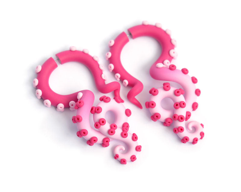 Pinke Goth Aesthetic Gauge Ohrringe Tentakel Ohrringe von Tania Chernova Fake Gauges