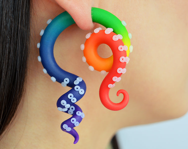 Regenbogen Ohrringe Oktopus Tentakel Ohrringe Gay Pride Ohrringe Messgeräte