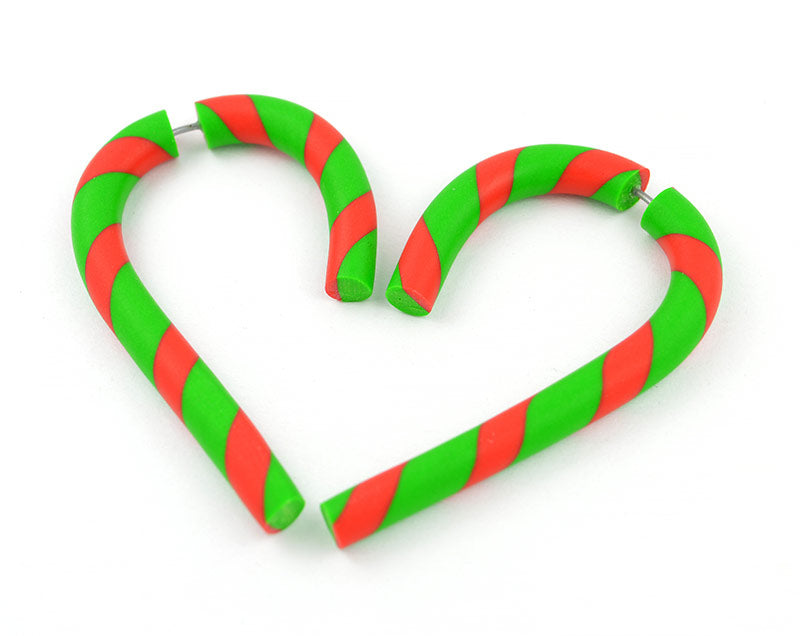 Rot-grüne Weihnachtsohrringe, Zuckerstangen-Fake-Messgeräte, Körperschmuck