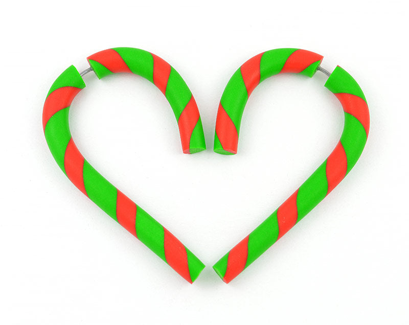 Rot-grüne Weihnachtsohrringe, Zuckerstangen-Fake-Messgeräte, Körperschmuck