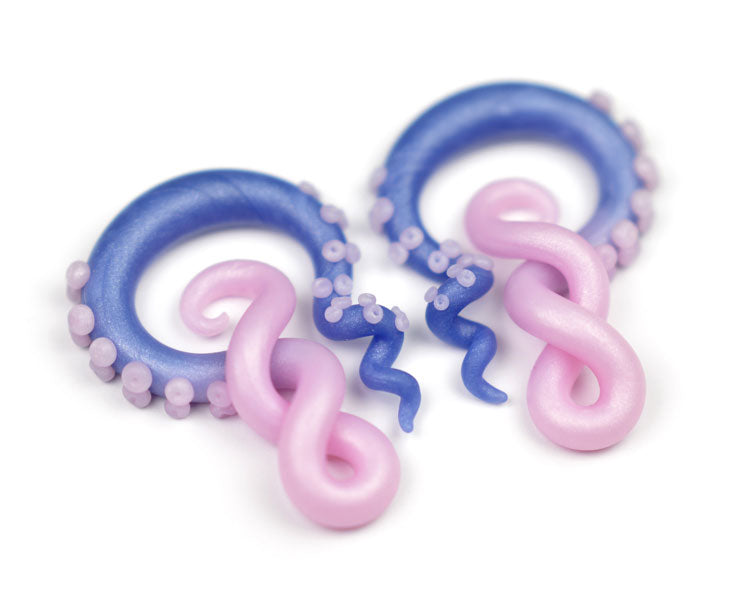 Rose Quartz and Serenity Ombre Tentacle Gauges Octopus Earrings