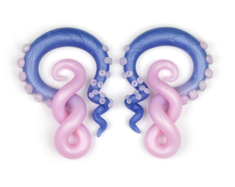 Rose Quartz and Serenity Ombre Tentacle Gauges Octopus Earrings