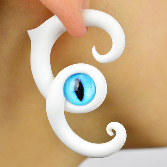 I made these stud earrings to look like white cat with blue eyes. I can make these cat earrings as fake plugs and as real blue eye cat gauges.
