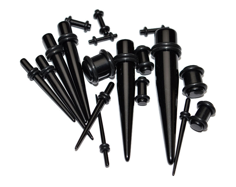 Black Ear Stretching Kit for Beginners from 14g to 00g Ear Tapers and Ear Plugs Ear Stretchers