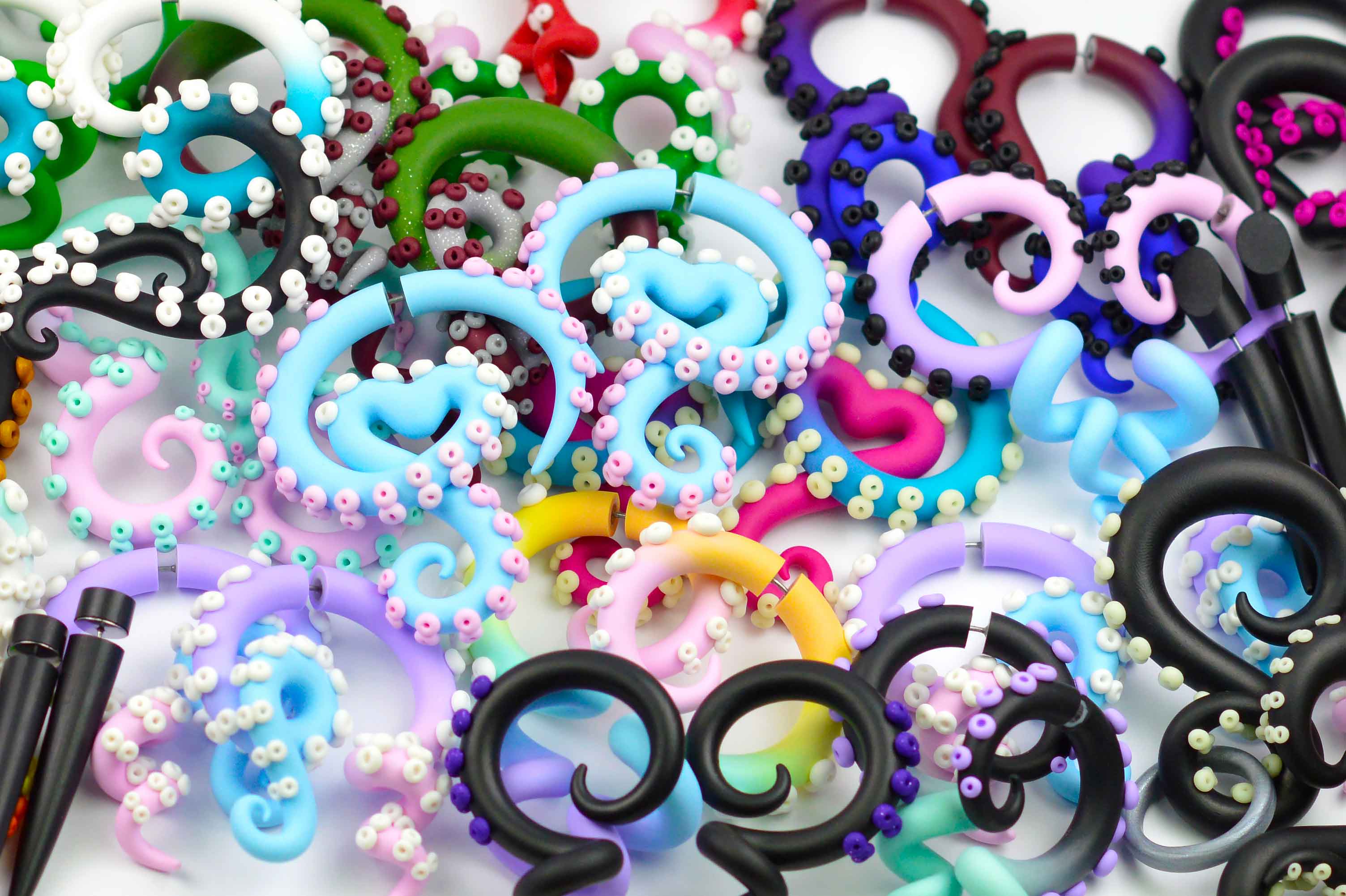 Custom made octopus tentacle earrings — ear gauges and fake gauges