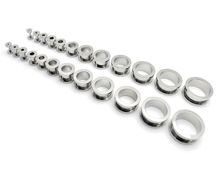 1 Pair of Screw Fit Flesh Tunnels 316L Stainless Steel Screw Top Ear Tunnels from 14g to 3/4", 1.6-20mm