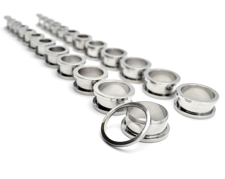 1 Pair of Screw Fit Flesh Tunnels 316L Stainless Steel Screw Top Ear Tunnels from 14g to 3/4", 1.6-20mm