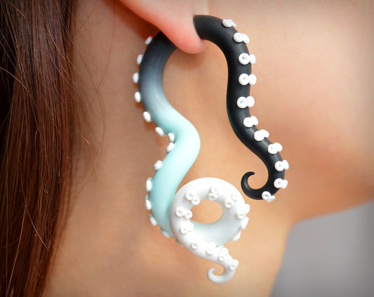 Boucles d'oreilles Tentacule Goth Pastel Blanc Menthe Noire Boucles d'oreilles Yami Kawaii Fake Gauge