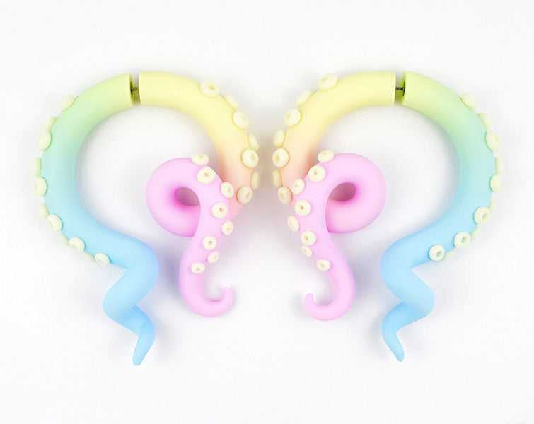 Night Glow Pastel Rainbow Kawaii Tentacle Earrings Pastel Goth Gauges