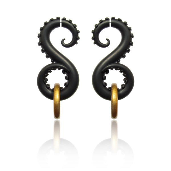 Tentacle Earrings Octopus Keeps Ring Black Gold Tentacle Gauges Fake Ear Plugs