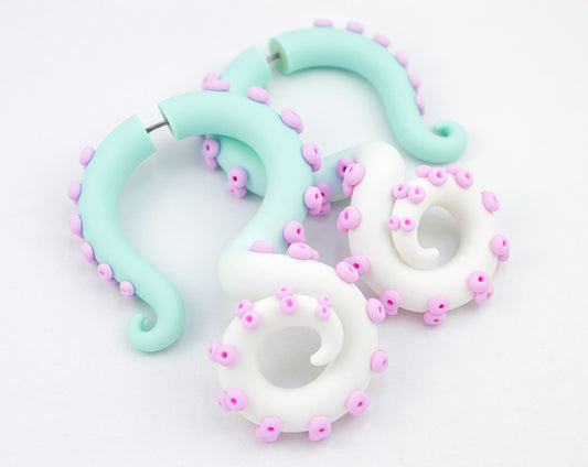 Pastel goth earrings yami kawaii tentacle gauges.