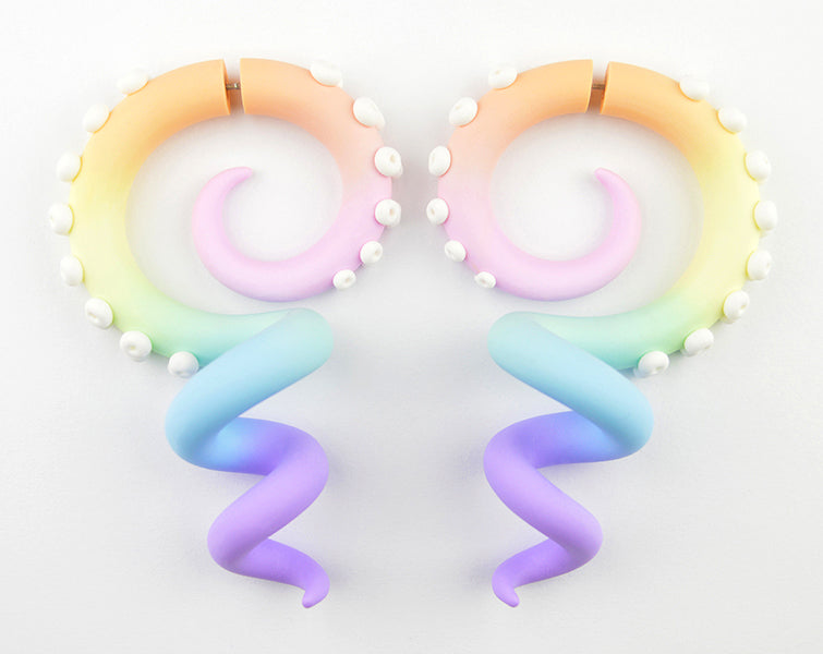 Pastel Goth Tentacle Earrings Pastel Rainbow Earrings Yami Kawaii