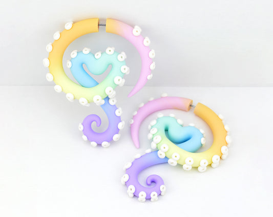 Pastel Rainbow Tentacle Boucles d'oreilles Bijoux alternatifs Pastel Goth Lolita Fashion