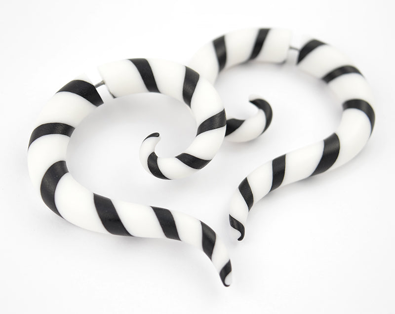 Black and White Stripe Earrings Halloween Sandworm Fake Gauge Earrings Ear Tapers