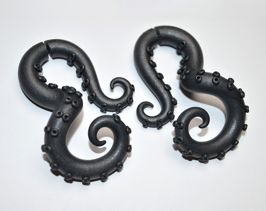 Shimmer Black Octopus Tentacle Earrings Gauges Alternative Earrings