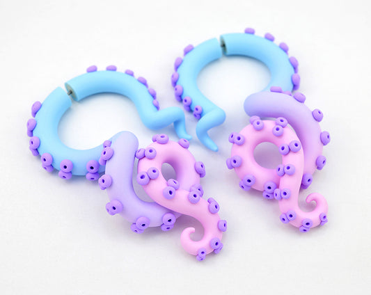 Pastel goth yami kawaii tentacle earrings baby blue light pink light purple
