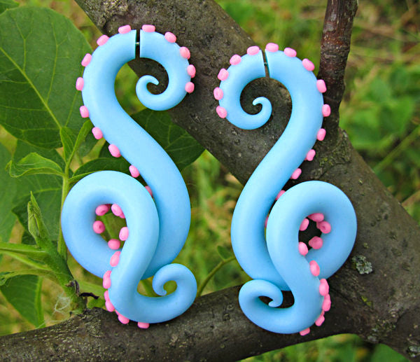 Kawaii Pastel Goth Hippocampe Forme Poulpe Tentacule Boucles D'oreilles Jauges Bouchons